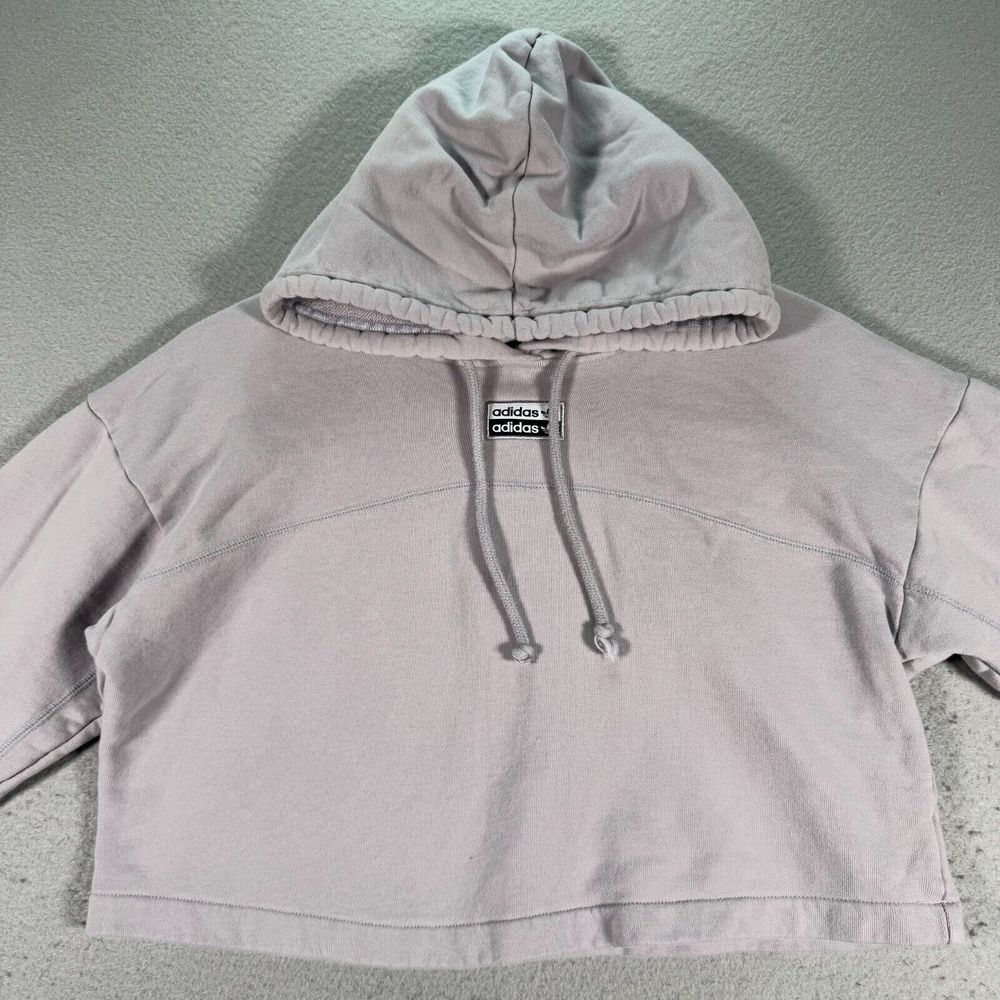 Adidas Cropped Hoodie Sweatshirt Womens Small Purple Embroidered Activewear